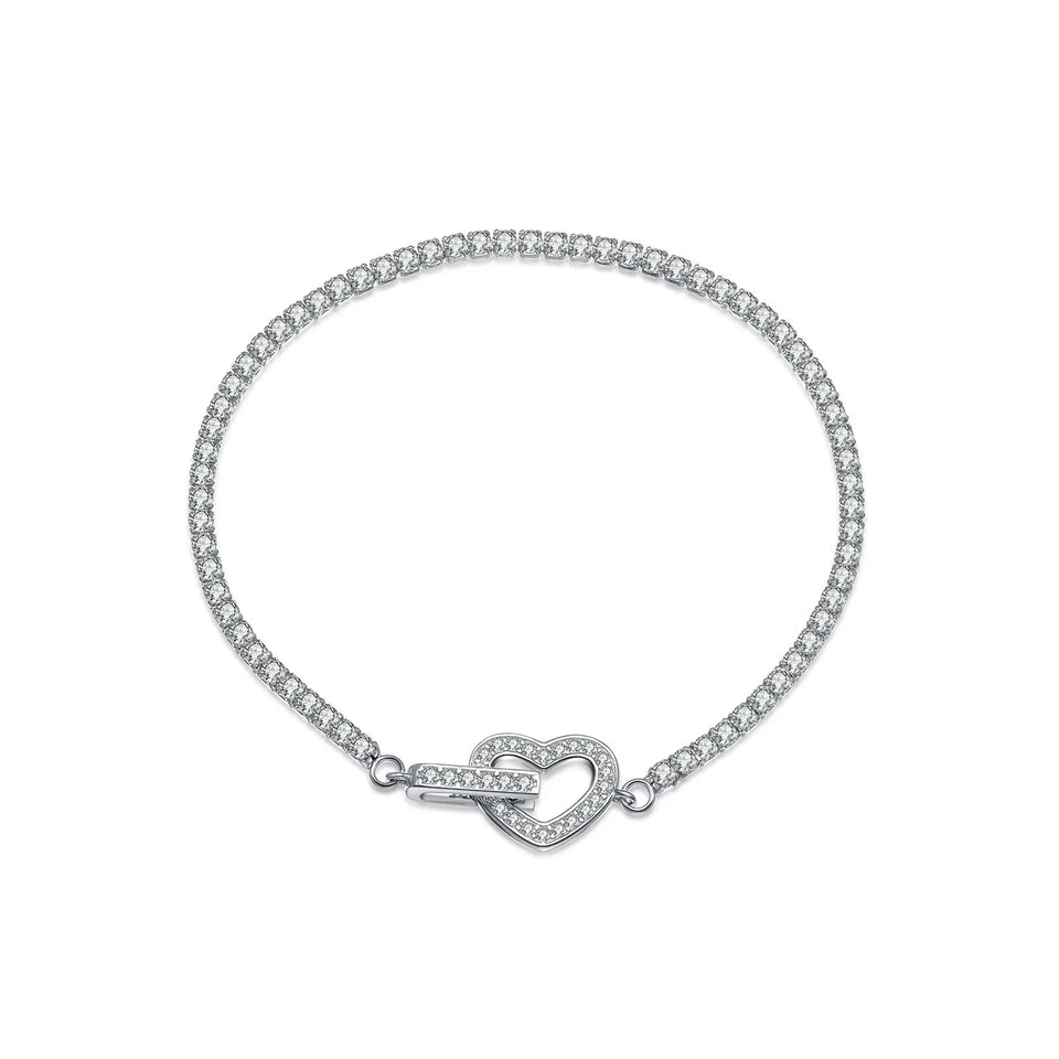 925 Silver Heart Link Jewelry Set,CZ Studded Necklace & Bracelet, Gift for Women,Gift Box Included,Elegant Everyday Wear Solvana