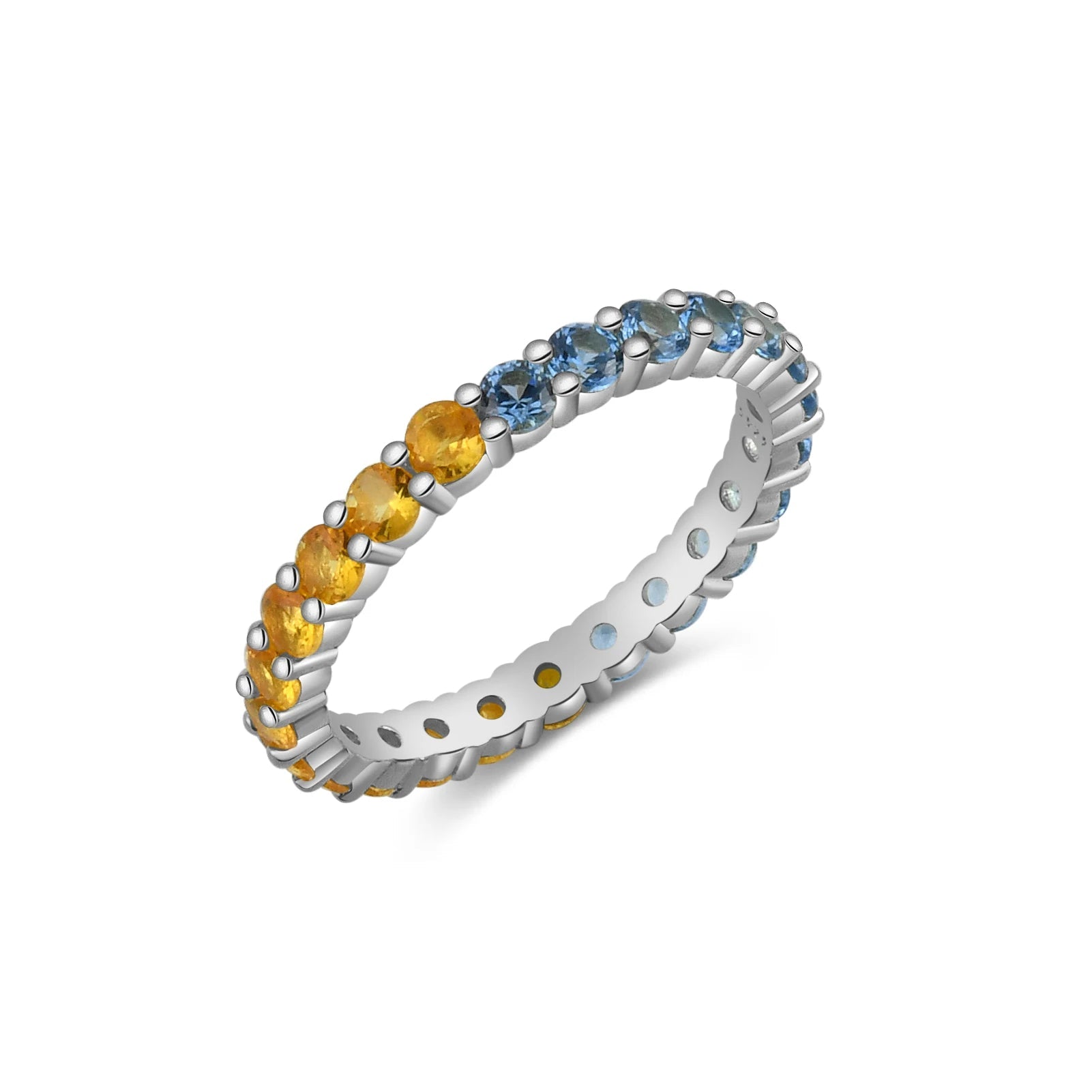 925 Sterling Silver Size 5 to 9 Round Aquamarine Blue Yellow CZ Zircon Ring Women Rainbow CZ Fine Jewelry Gift Solvana