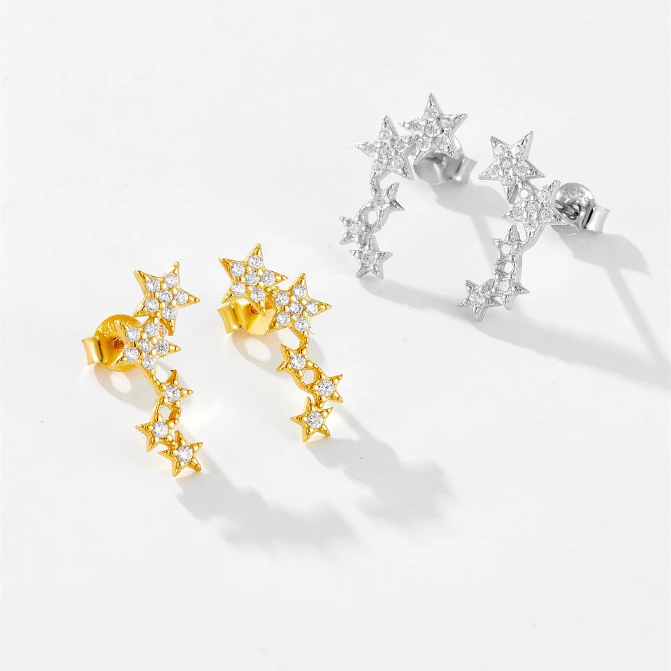 925 Sterling Silver Fine Star Long Stud Earring Clear Zircon CZ Fashion Fine Jewelry Line Star Crystal Jewelry Solvana