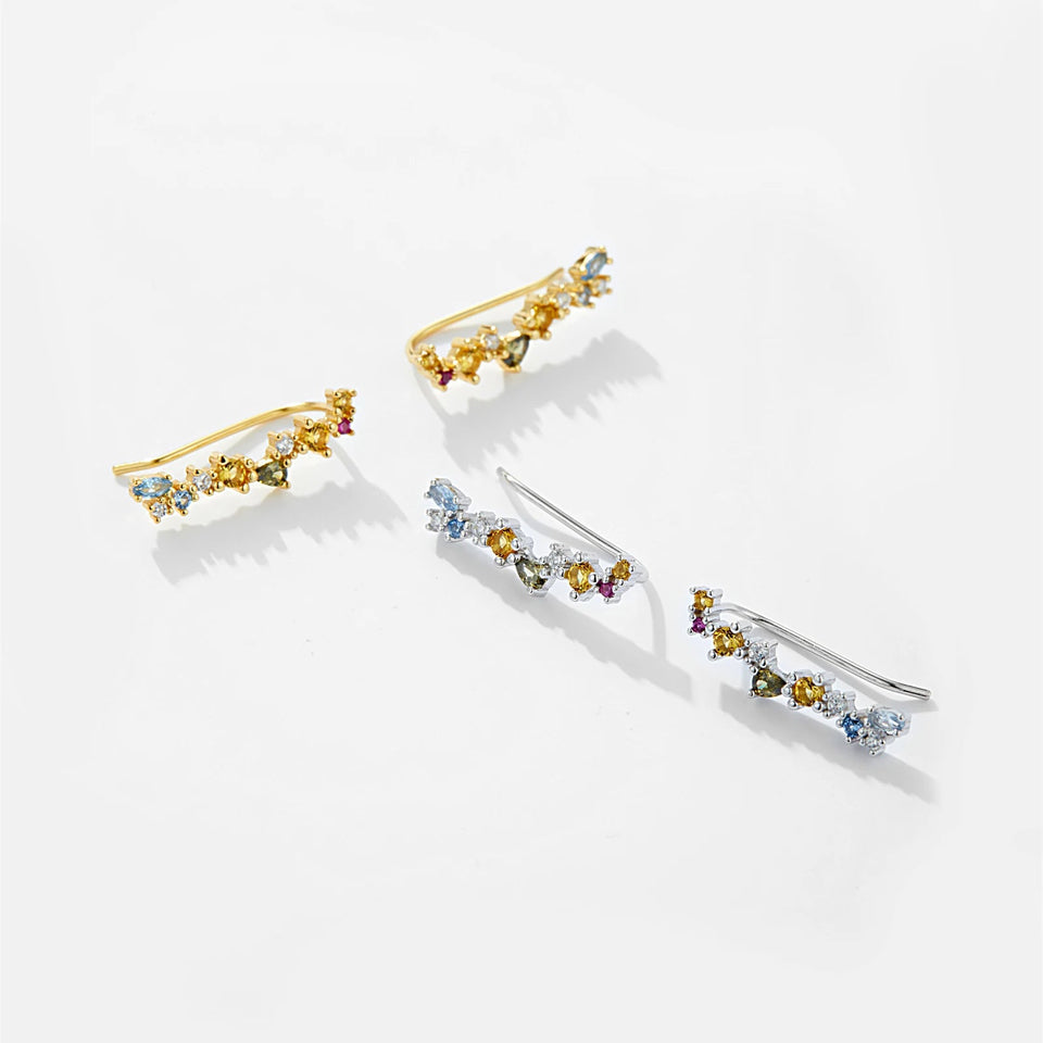 925 Sterling Silver Gold 18mm Climber Stud Earring Fine Thread Ear Pin Luxury Crystal CZ Zircon PiercingJewelry Solvana