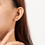 925 Sterling Silver 2023 Three Zircon Pink Champagne Piercing Stud Earring Women Rock Punk Wedding Jewelry Gift Solvana