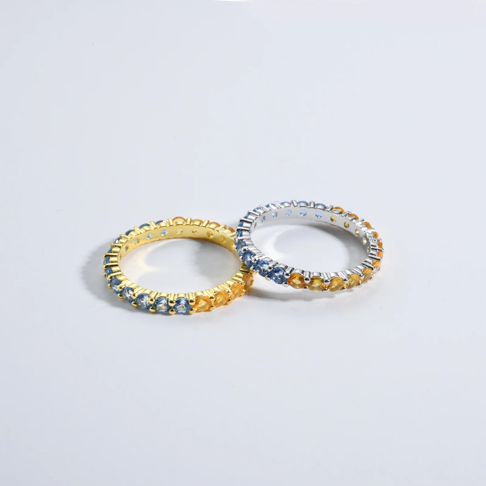 925 Sterling Silver Size 5 to 9 Round Aquamarine Blue Yellow CZ Zircon Ring Women Rainbow CZ Fine Jewelry Gift Solvana