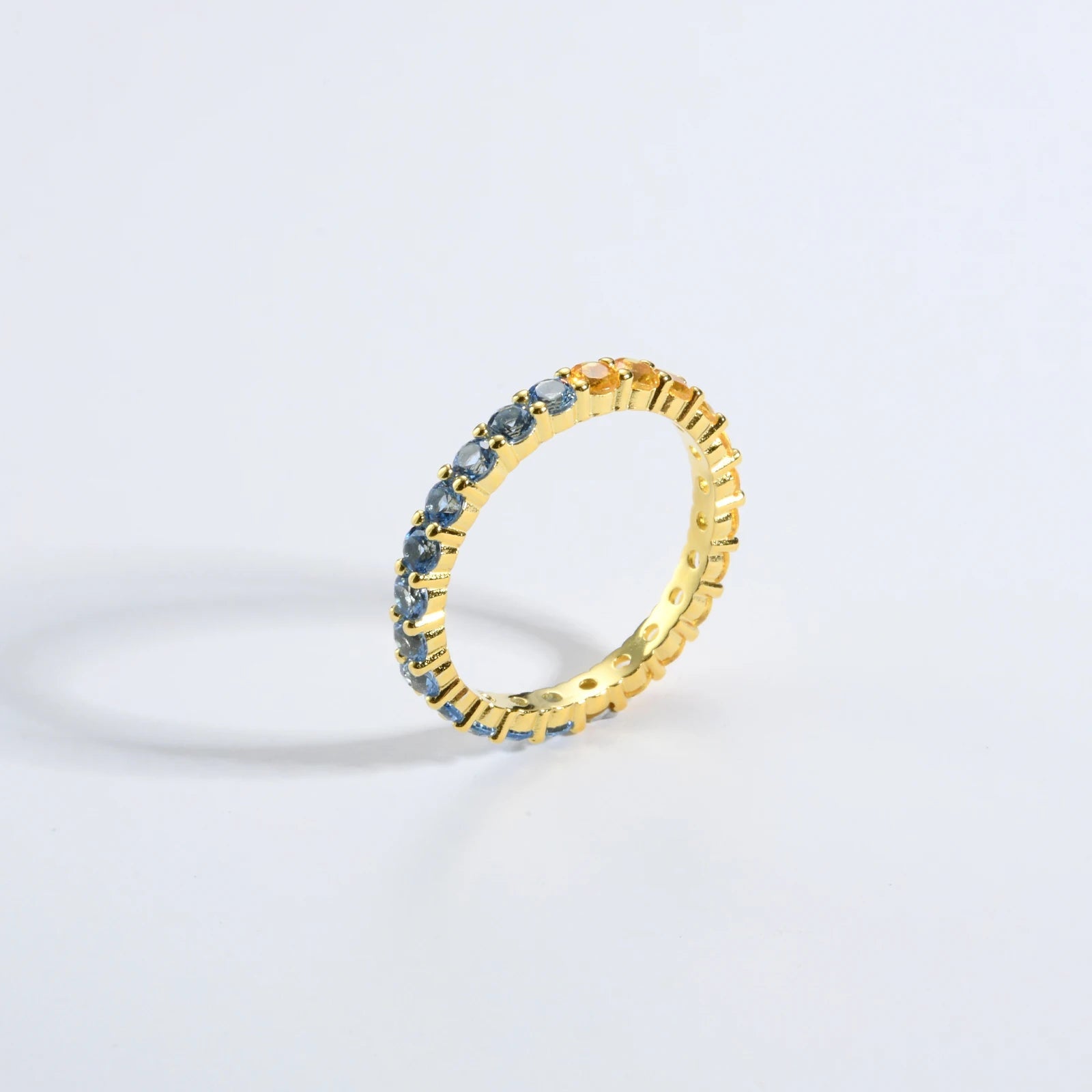 925 Sterling Silver Size 5 to 9 Round Aquamarine Blue Yellow CZ Zircon Ring Women Rainbow CZ Fine Jewelry Gift Solvana