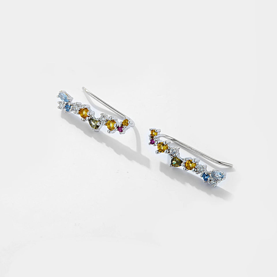 925 Sterling Silver Gold 18mm Climber Stud Earring Fine Thread Ear Pin Luxury Crystal CZ Zircon PiercingJewelry Solvana