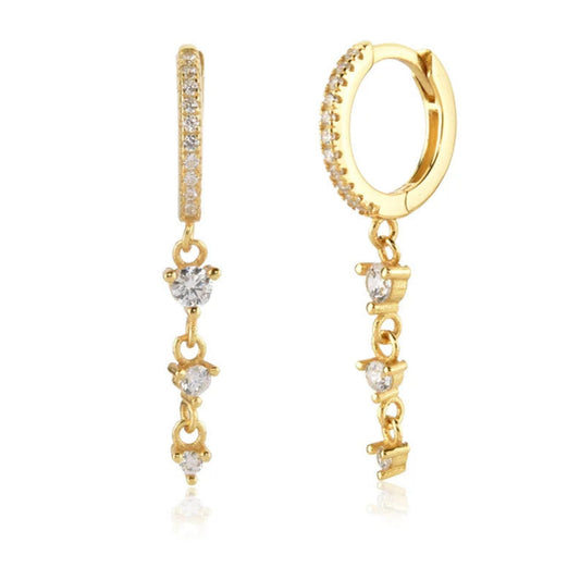 Solvana Trio Spark Drop Earrings – 925 Sterling Silver Gold CZ Circles