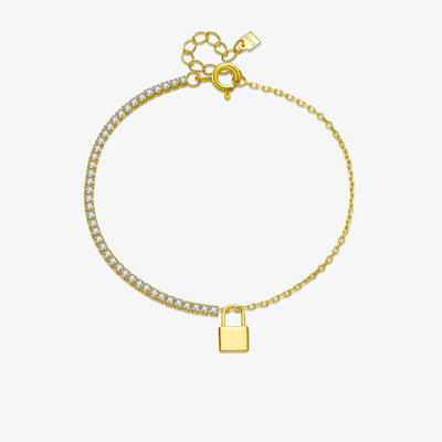 925 Sterling Silver Gold Lock Pendant Charm Bracelet Bangle Women 2021 Cystal Jewelry Pave Zircon Clear Wedding Gift Solvana